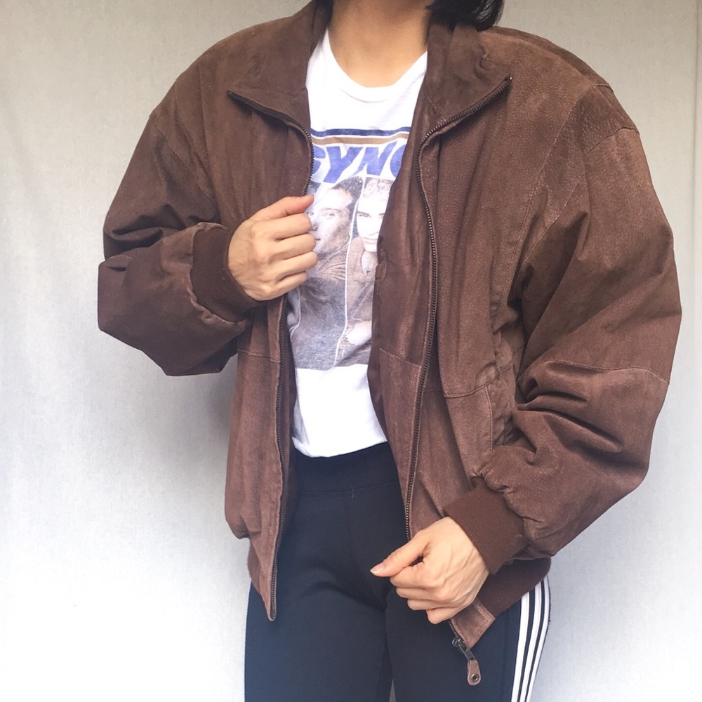 Vintage 80s Suede Aviator Bomber Jacket brown S/M - Picture 2 of 8